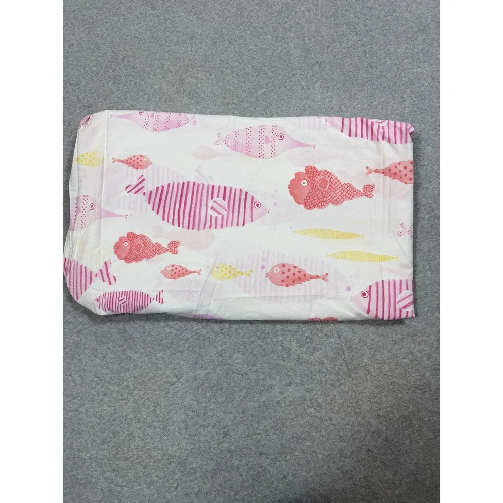 Pottery Barn Kids Full Sheet Set 3pc Pink Fish Cotton Flat Fitted Pillow